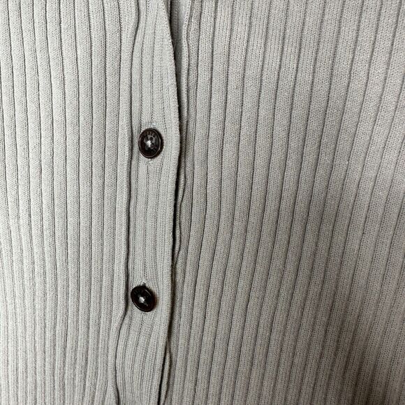 Closed Stone Gray Ribbed Knit V-Neck Front Button Short Sleeve Cardigan Top XXS - Picture 7 of 13